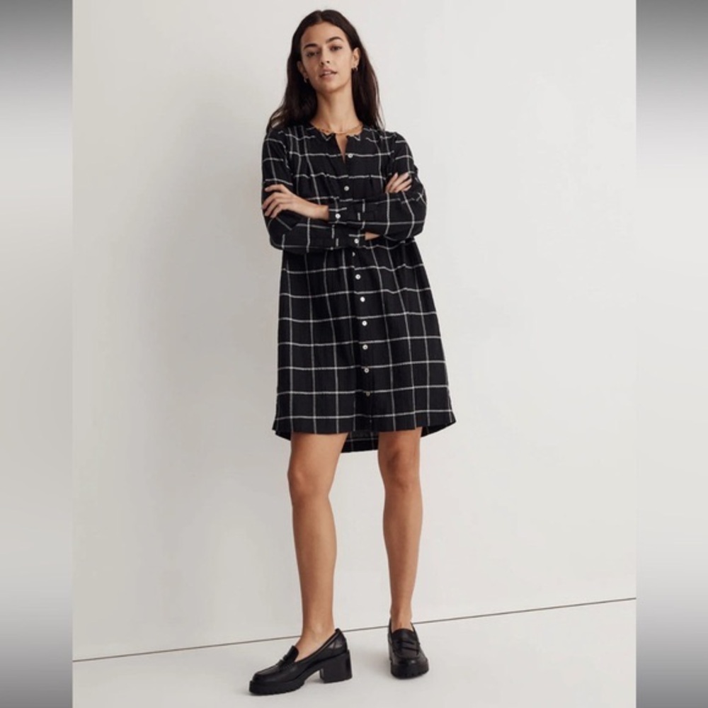 NWT Madewell Black and White Checkered Button-Up Shirt Dress
